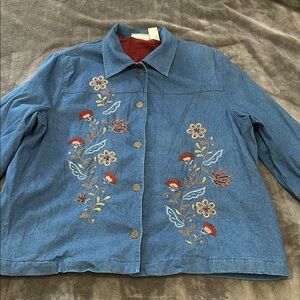 Alfred Dunner Blue Jean Jacket with Floral Embroidery